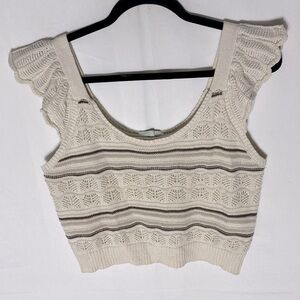 Freshman 1996 Cream Brown Cropped Knit Tank Top W Scallop Sleeves M